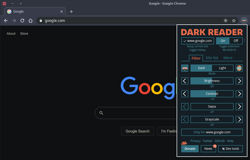 Dark mode for any website with Dark Reader